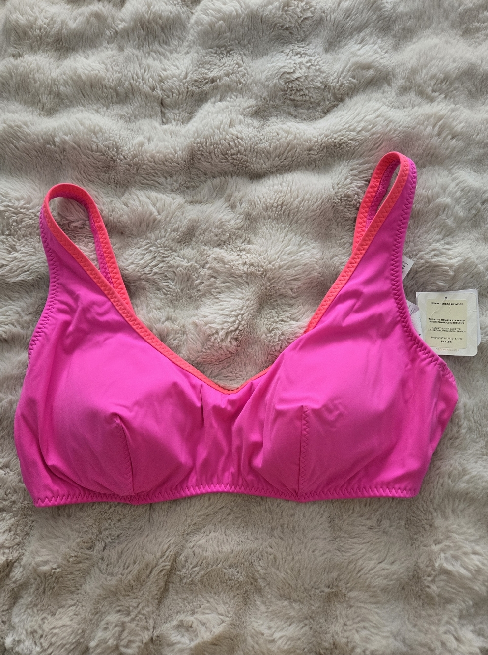 Fabletics Neon Flamingo Scoop Swim Top - Hot Pink with Neon Orange Trim